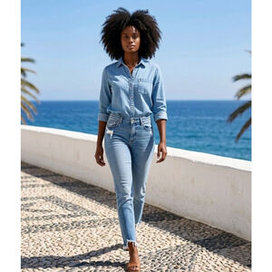 Women's Joe's Jeans Blue Distressed Raw Hem Ankle & Cropped Jeans Size 32 Casual